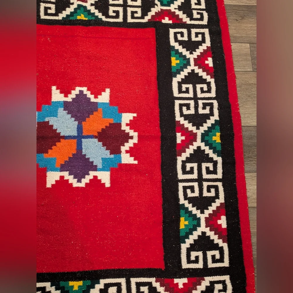 Vintage 1960s Traditional Geometric Mexican Woven Tapestry Blanket Rug 76